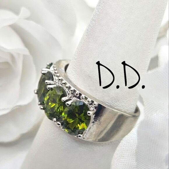 Natural Olive Green Peridot Ring 925 Silver - Women's - Picture 5 of 9